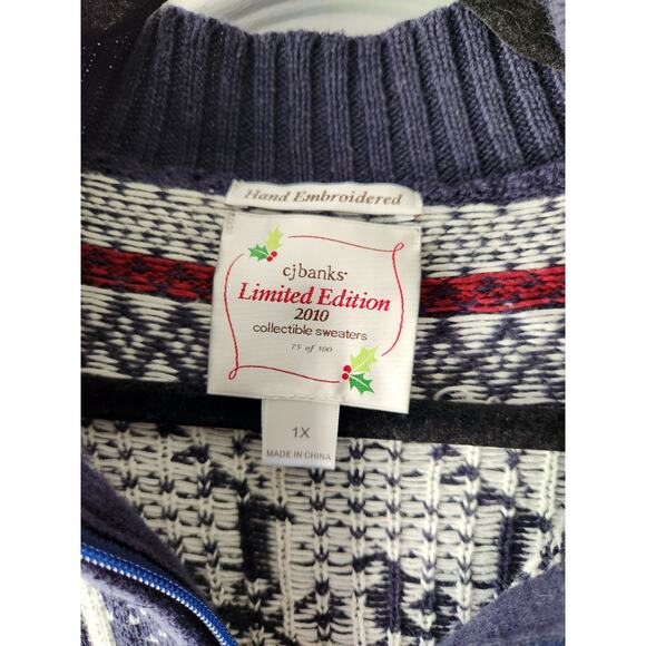 Ltd Ed. CJ Banks Hand Embroidered 2010 Sweater Holiday Winter Christmas Size 1X - Picture 4 of 6